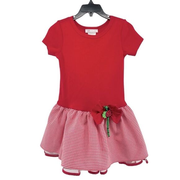 Bonnie Jean Girl’s Red Gingham Dress with Ladybug Appliqué Bow – Size 5 - Picture 12 of 12